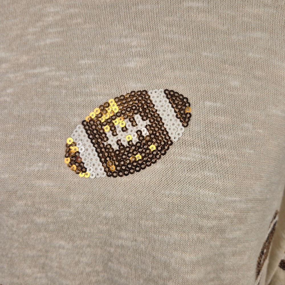 Tru Self Sequin‎ Football Sweatshirt Womens Lg Cream Long Sleeve Casual Cozy Top - Picture 4 of 9
